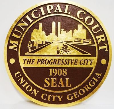 HP-1105 - Carved Plaque of the Seal of the Municipal Court, Union City, Georgia, 24K Gold Leaf Gilded