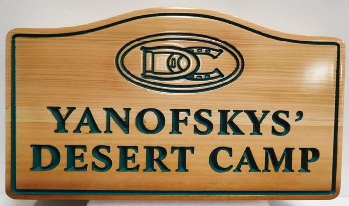 M22956 -  Engraved Cedar Residence address Sign "Yanofsky's Desert Camp"