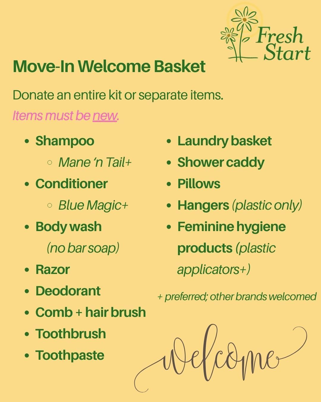 Move-in Welcome Basket - Items Needed