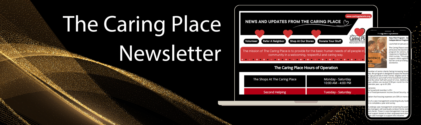 People around the Caring Place building sign.