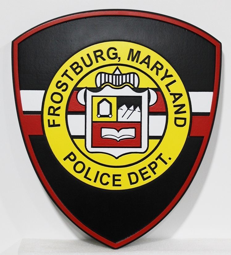 PP-2440 - Carved 2.5-D Raised Relief  HDU Plaque of the  Shoulder Patch  of the Police Department of Frostburg, Maryland