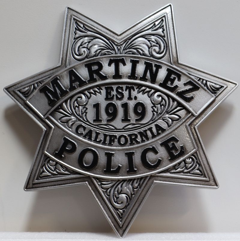 PP-1838 - Carved 3-D Raised relief HDU Plaque of a Sheriff Badge, Martinez Police, California