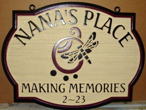 M22430 - Carved Property Address sign with Dragonfly as Artwork