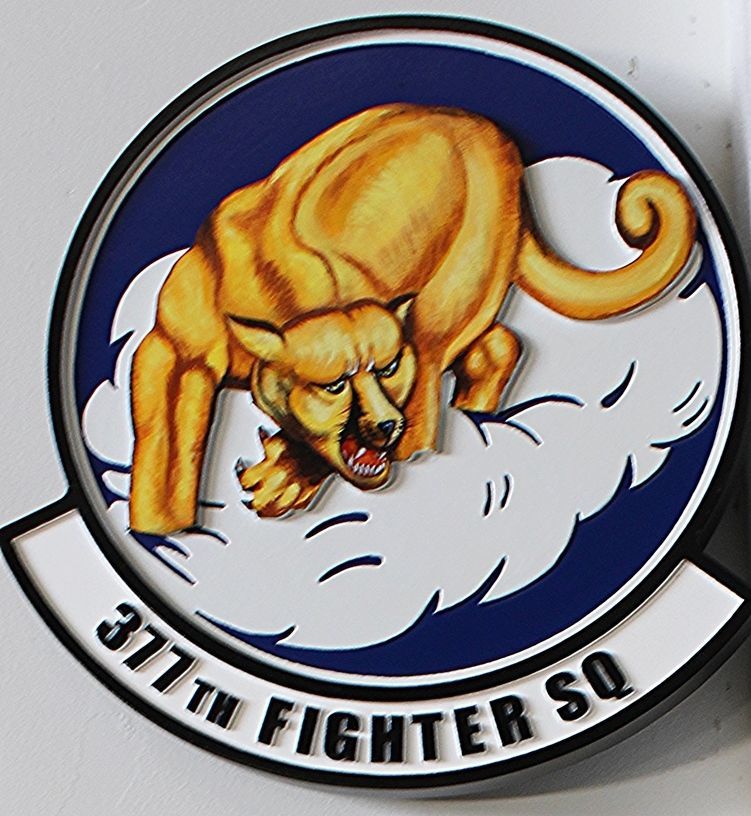 LP-2244- Carved 2.5-D Multi-Level Raised Relief HDU Plaque of the Crest of the 377th Fighter Squadron