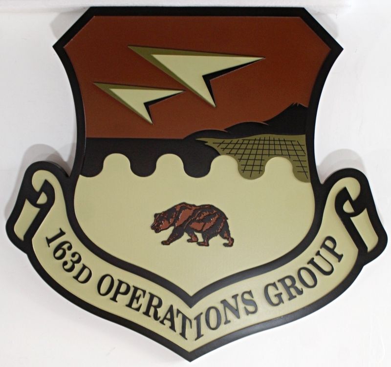 LP-4715 - Carved 2.5-D Multi-Level Artist-Painted Plaque of the 163rd Operations Group