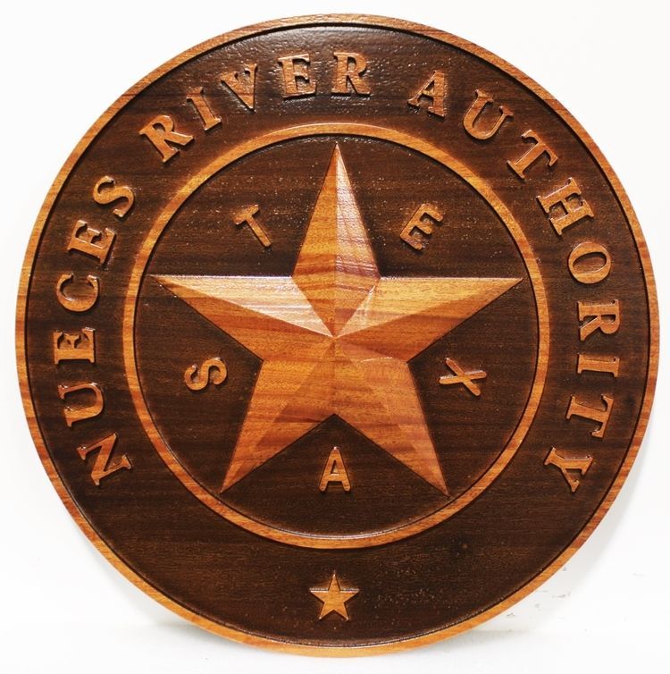 BP-1518 - Carved 3-D Cedar Wood Plaque of the Great  Seal of the State of Texas