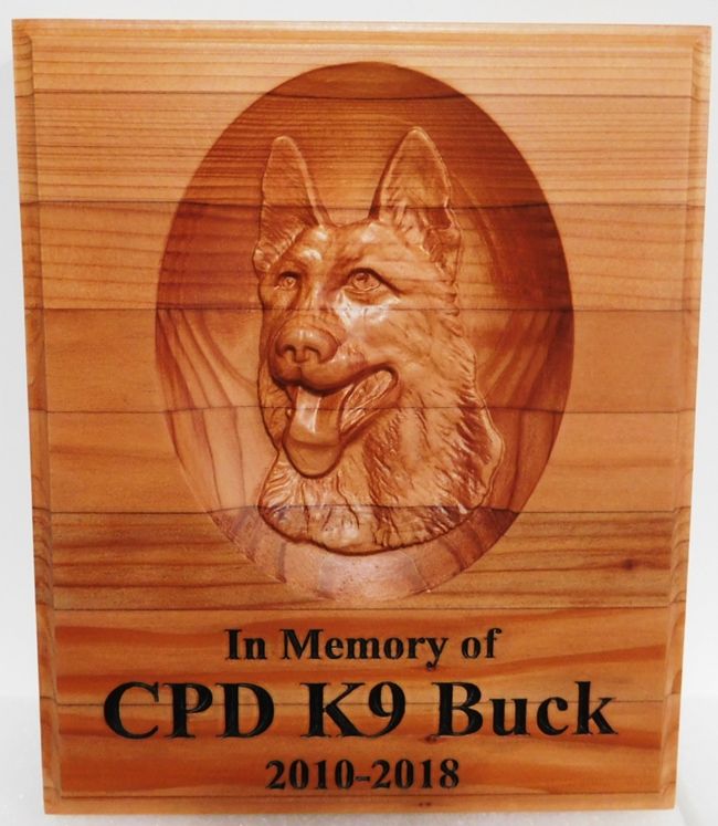 PP-3313 - Carved  Memorial Plaque for K9 Dog "Buck", 3-D