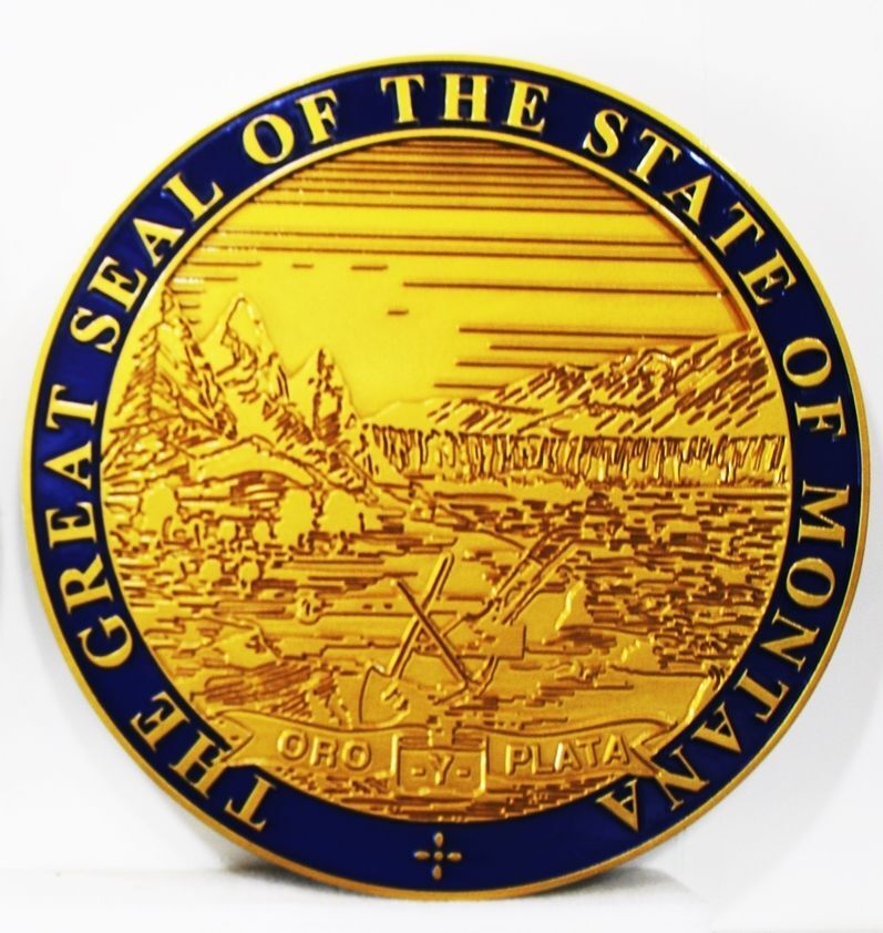BP-1302 - Carved 2.5-D Outline Relief HDU Plaque of the Great Seal of the State of Montana