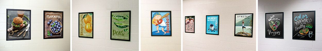 Food posters in frames, nutrition education, custom signs, school signs