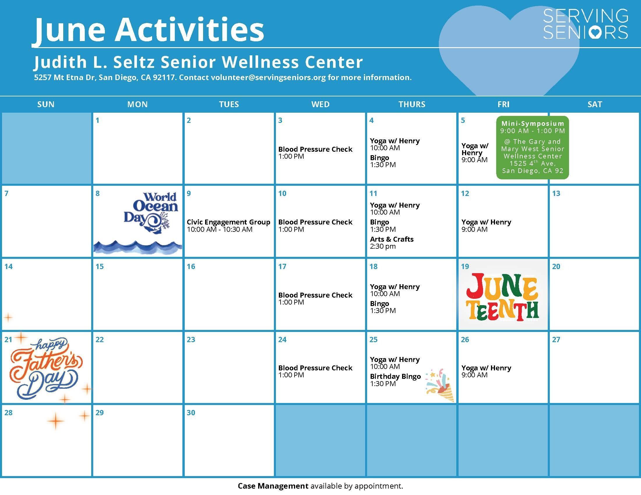 Click to download the Judith L. Seltz Wellness Center June 2026 Activities Calendar