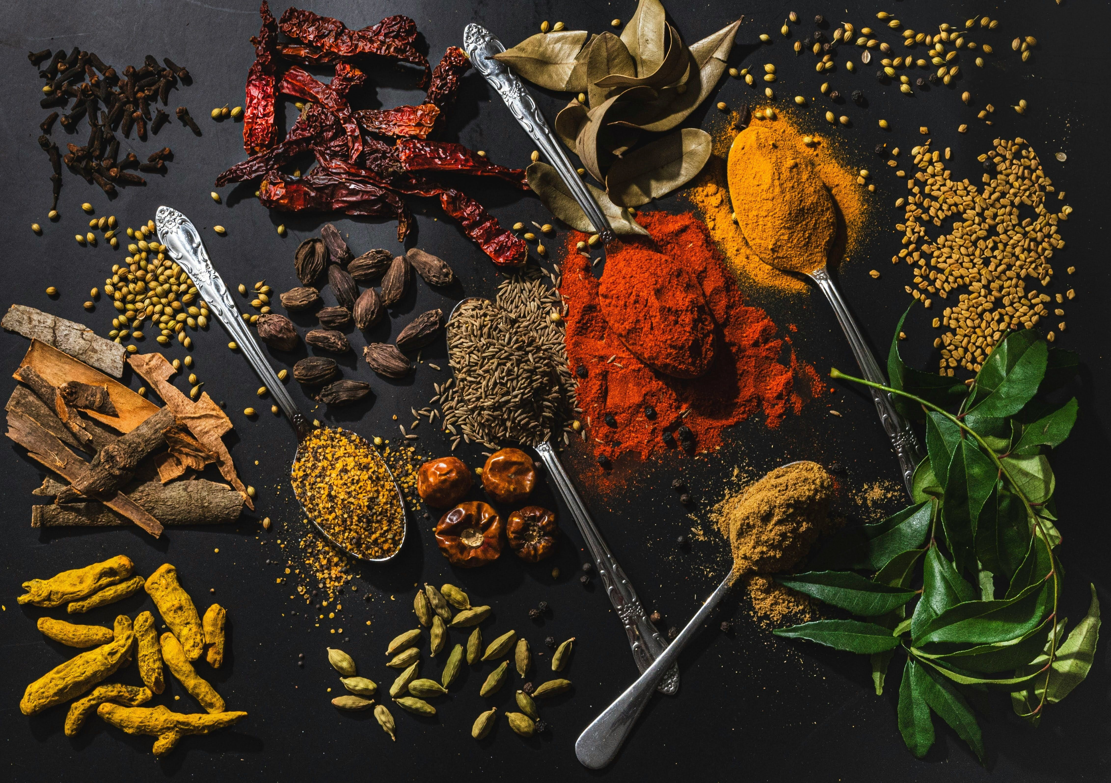 spices on a dark surface