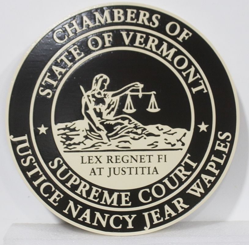 GP-1001 - Carved 2.5-D Multi-Level Painted Plaque for the Chambers of a Justice of the Supreme Court of the State of Vermont