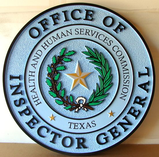 W32462 - 2.5-D Carved and Sandblasted Wall Plaque of the Seal for the Inspector General of the State of Texas 