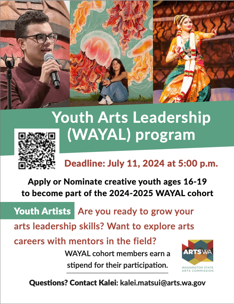Apply or nominate someone to become part of the 2024-2025 Washington Youth Arts Leadership Cohort.
