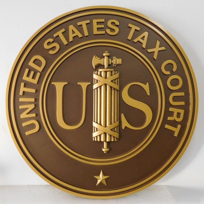FP-1397- Carved Plaque of the Seal  of the US Tax Court, Painted with Metallic Bronze Paint