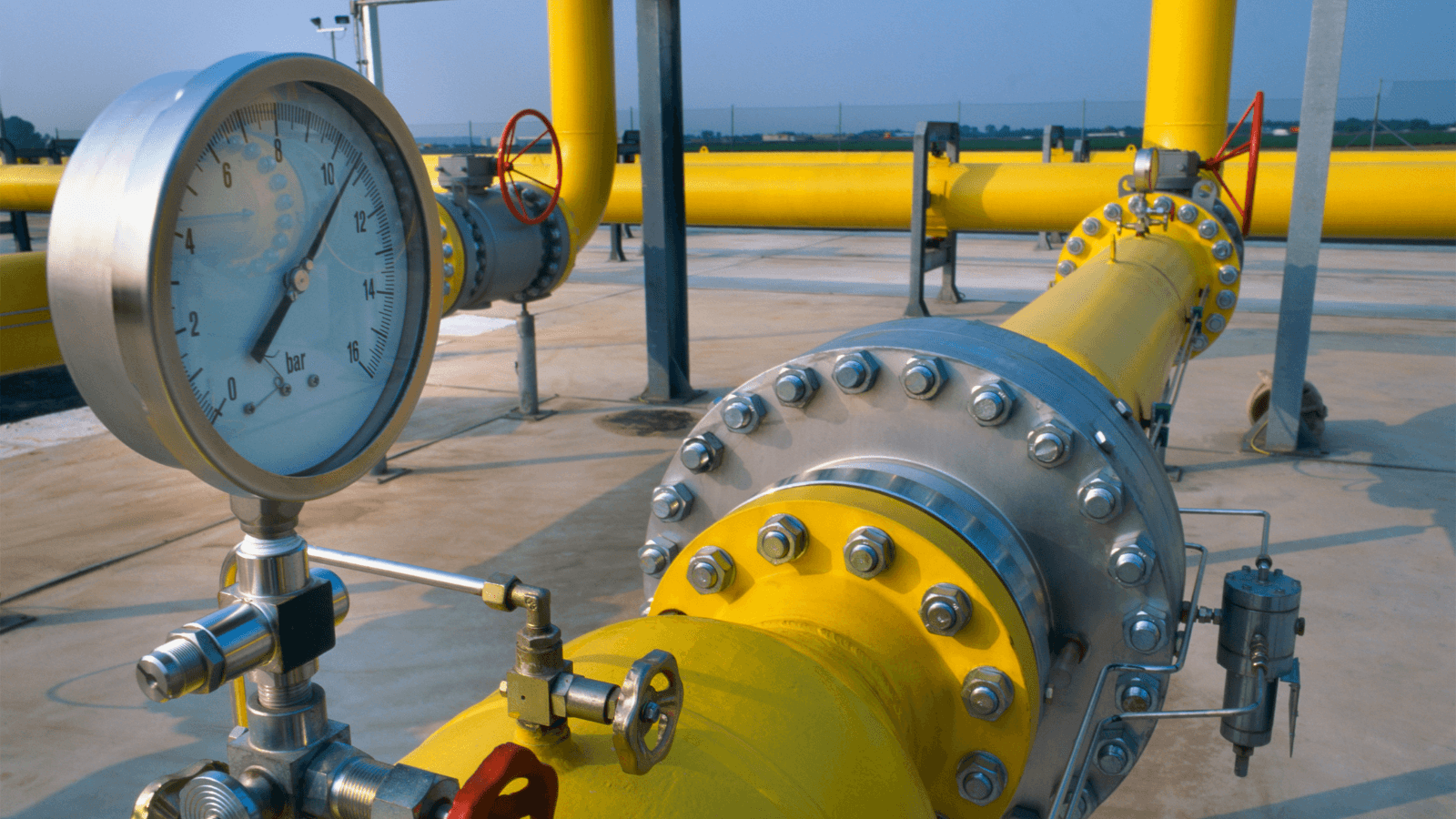 Photo of yellow methane pipelines
