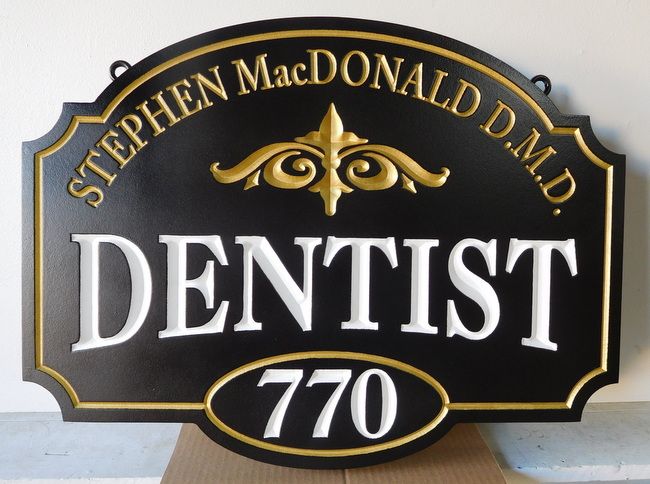 BA11526 - Elegant Carved HDU Dentist Sign with Flourish as Artwork