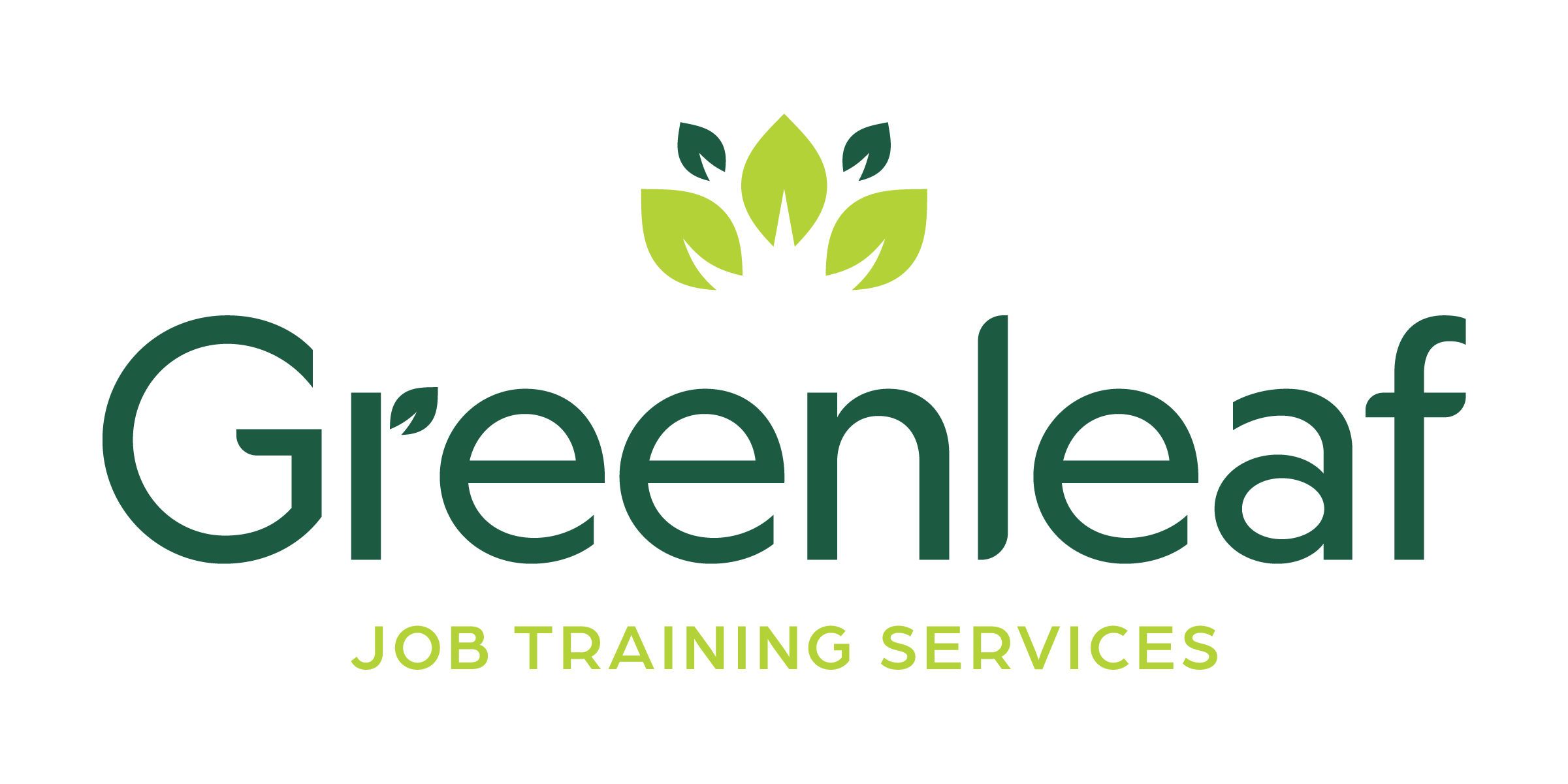Greenleaf Job Training Services logo featuring dark green ‘Greenleaf’ text with a leaf icon above and light green ‘Job Training Services’ text on a black background.