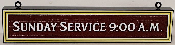 D13177 - Carved and Sandblasted Sign for "Sunday Service 9:00 A.M."