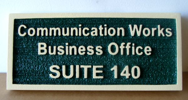 SB28979 - Carved  and Sandblasted HDU  Business Office Sign for the Communications Works Company, with Raised Text and Border 