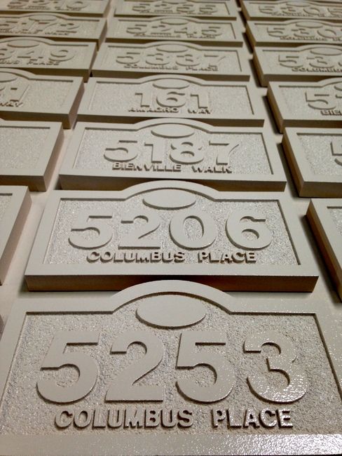 KA20987 - Photo of Apartment Number Signs after Carving and Sandblasting, before Painting