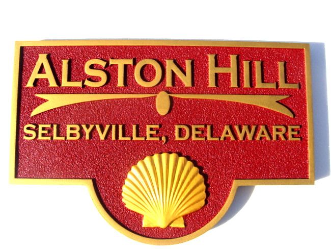 L21522- Property Name  "Aliston Hill" Sign  with 3-D Clam  Shell for a Sea Coast Residence