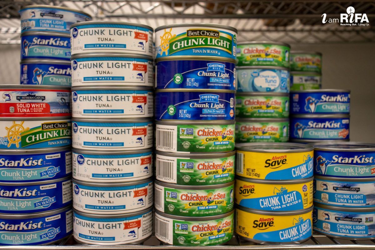 Stacks of canned tuna