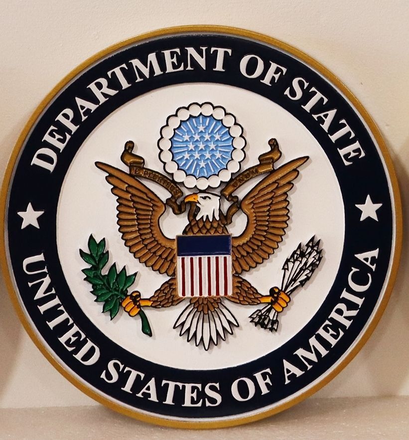 AP-3662 - Carved 2.5-D outline Relief Plaque of the Seal of the United States State Department, Artist Painted 