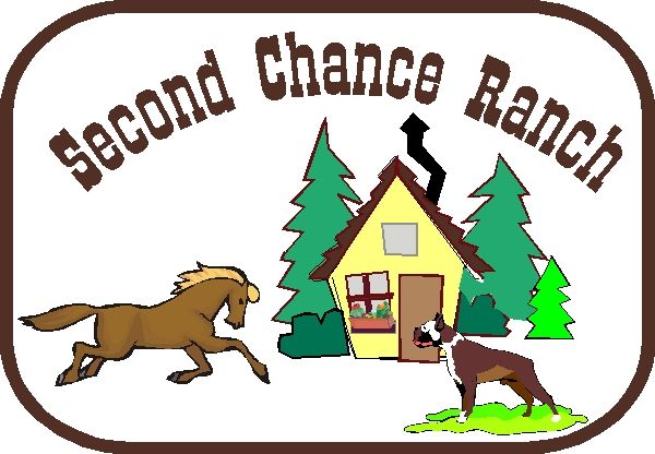 O24815 - Design for Sign "Second Chance Ranch" with Cabin in Forest, Running Horse and Boxer Dog