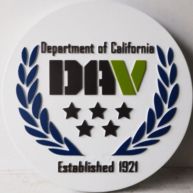 SA28800 - Carved HDU Sign for the "Department  of California DAV", with Stars and Wreath 