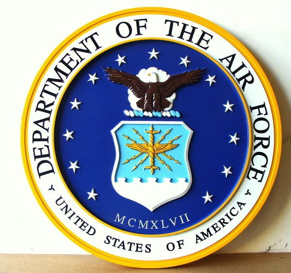 IP-1156n- Carved 3-D Bas-Relief Artist-Painted Plaque of the Official Seal of the US Air Force
