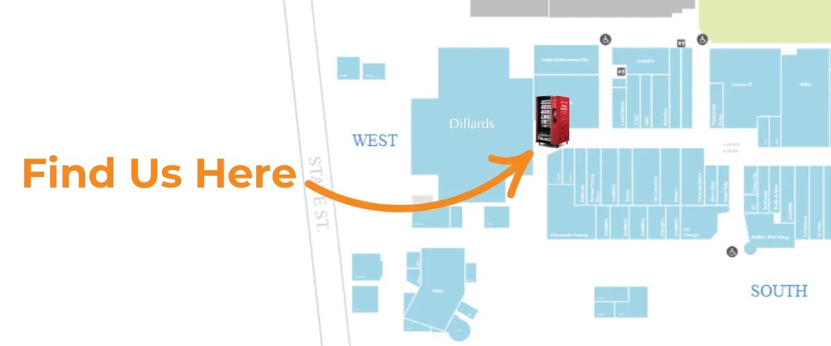 Map showing where to find the giving vending machine.