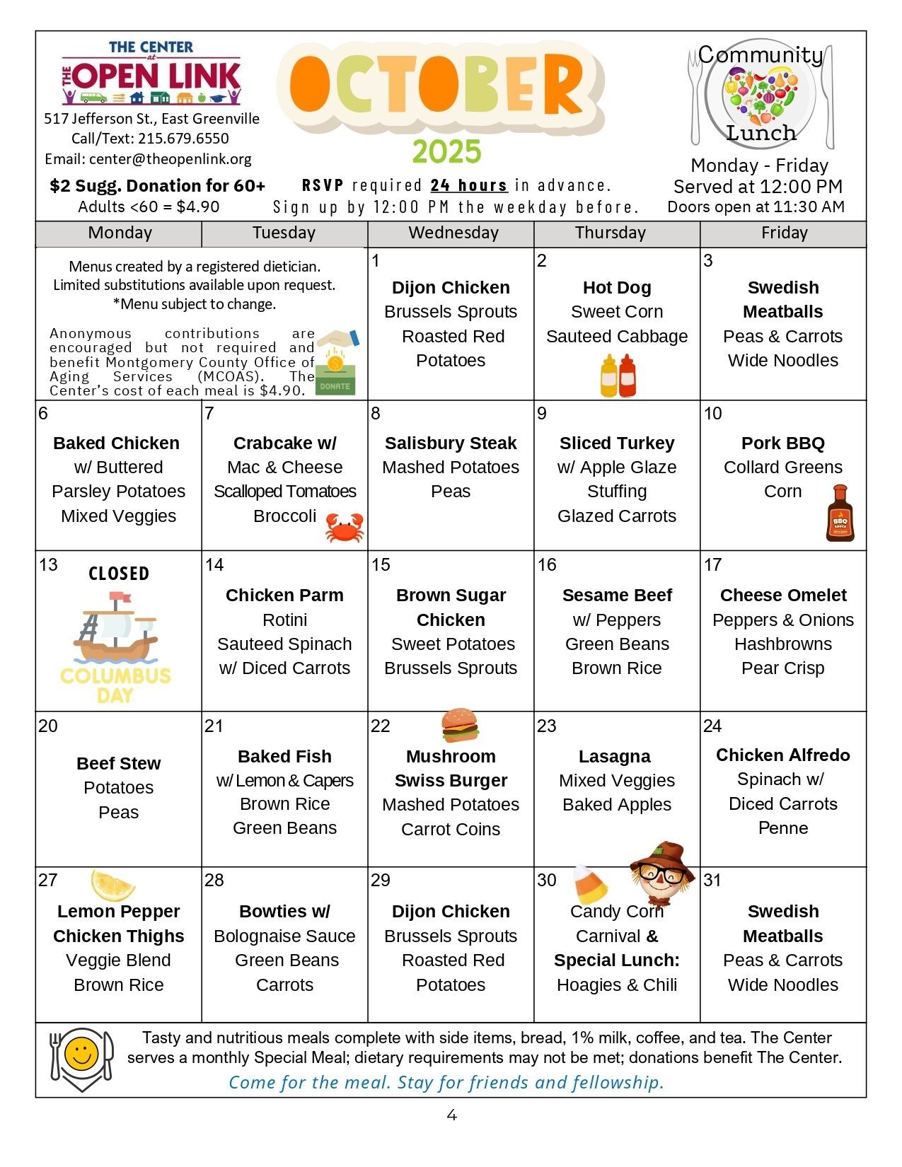 October 2025 Menu