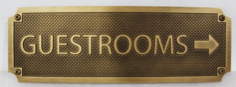 T29407 - Aluminum "Guestrooms" Wayfinding  Sign , Plated with Bronze Metal