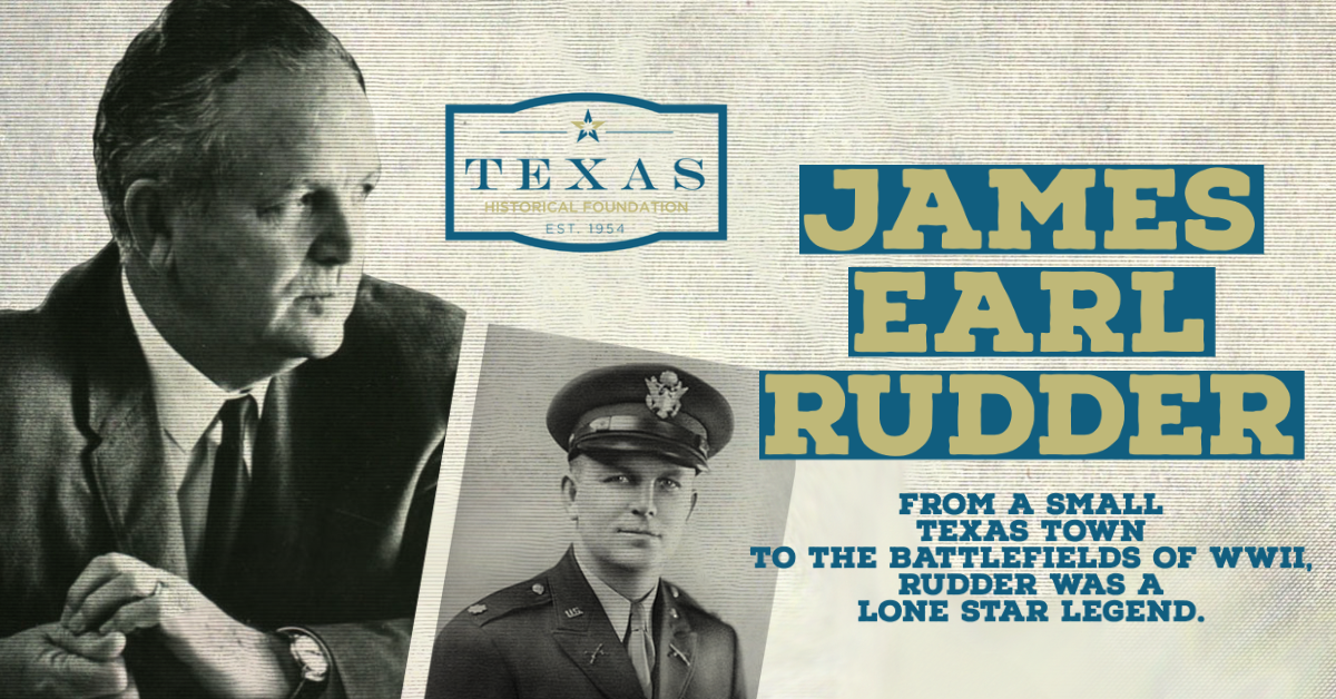 Photo of James Earl Rudder as a young military man and later in life/