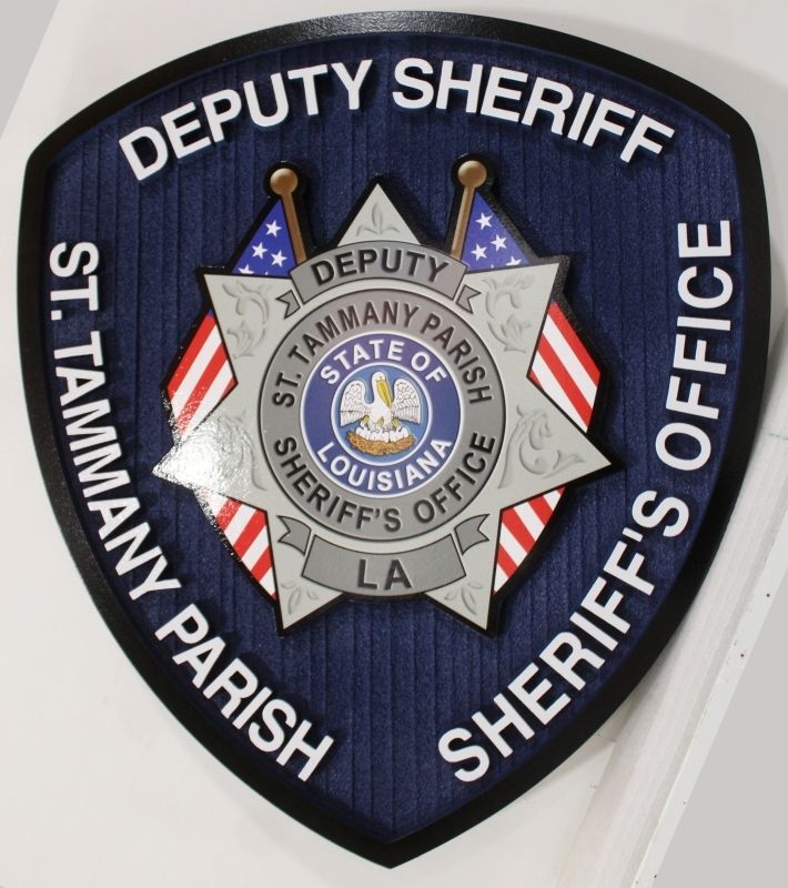 PP-1834 - Carved 3-D Bas-Relief Multi-Level Artist-Painted HDU Plaque for the Deputy Sheriff of St. Tammany Parish