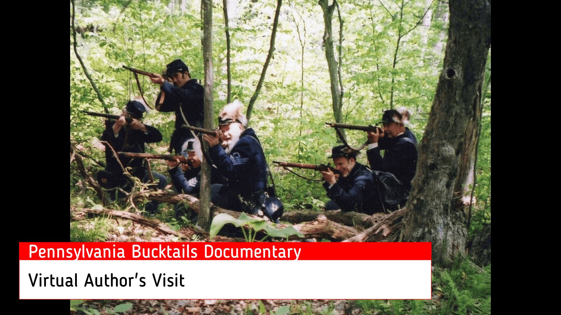 Civil war reenactors in the forest.