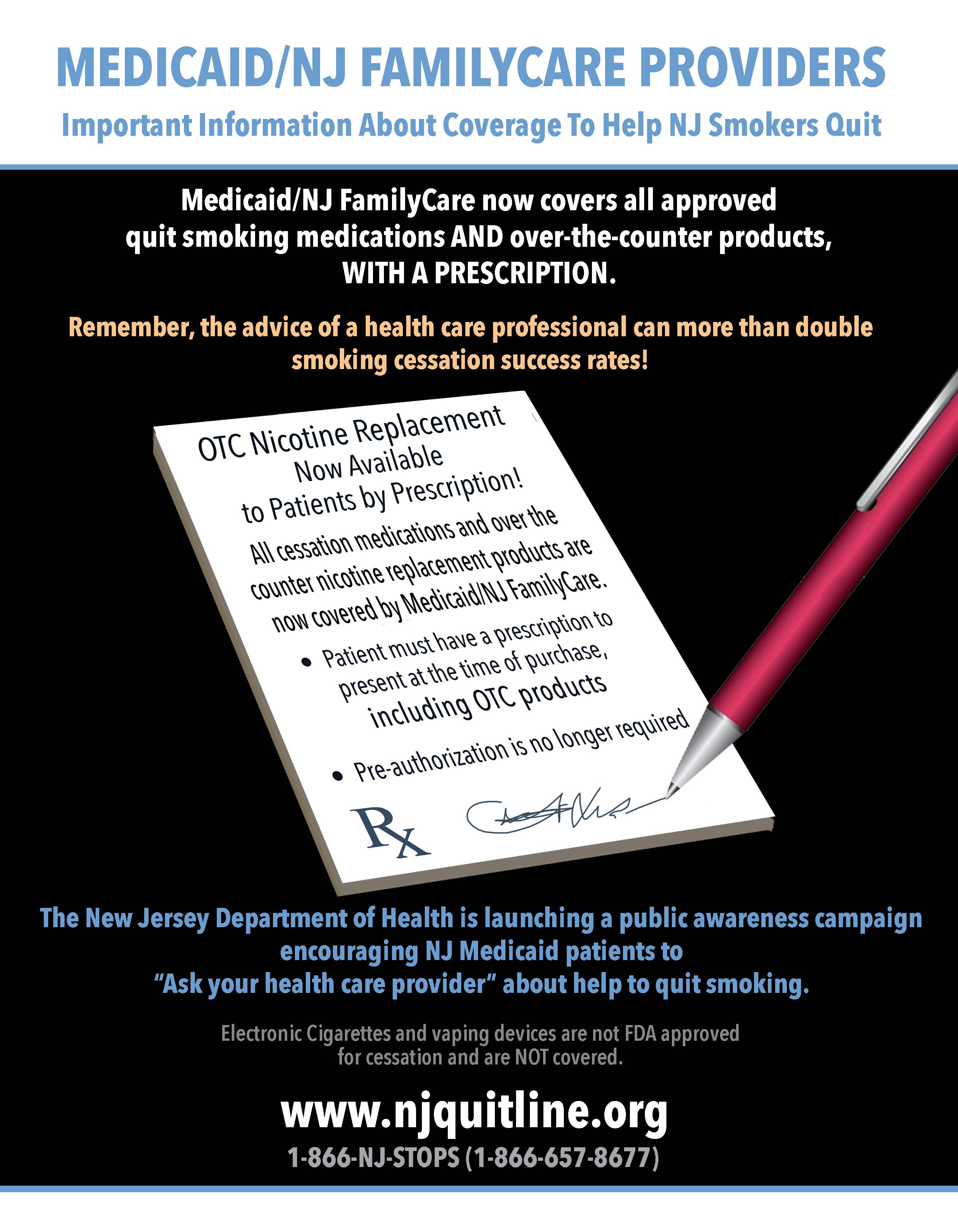 NJ FamilyCare/Medicaid Provider Cessation Medication Coverage Flyer