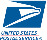 United States Postal Service logo blue rectangle shape with white eagle art