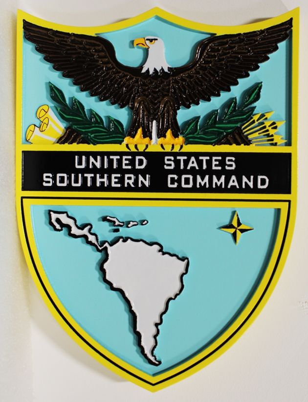 MP-1235 - Carved Plaque of the Seal of the US Army's Southern  Command , 2,5-D  Artist Painted