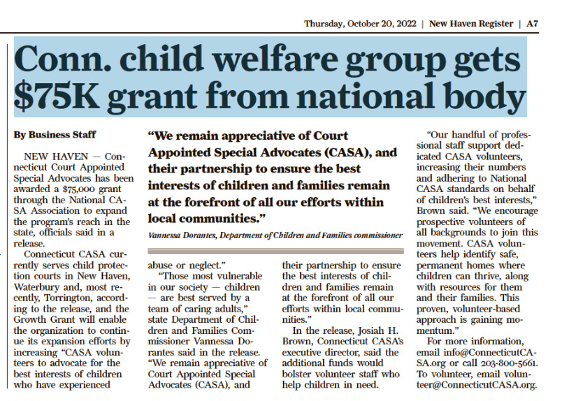 "Child welfare group gets $75,000 grant from national body"