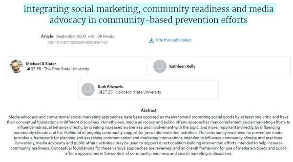 Integrating social marketing, community readiness and media advocacy in community-based prevention efforts