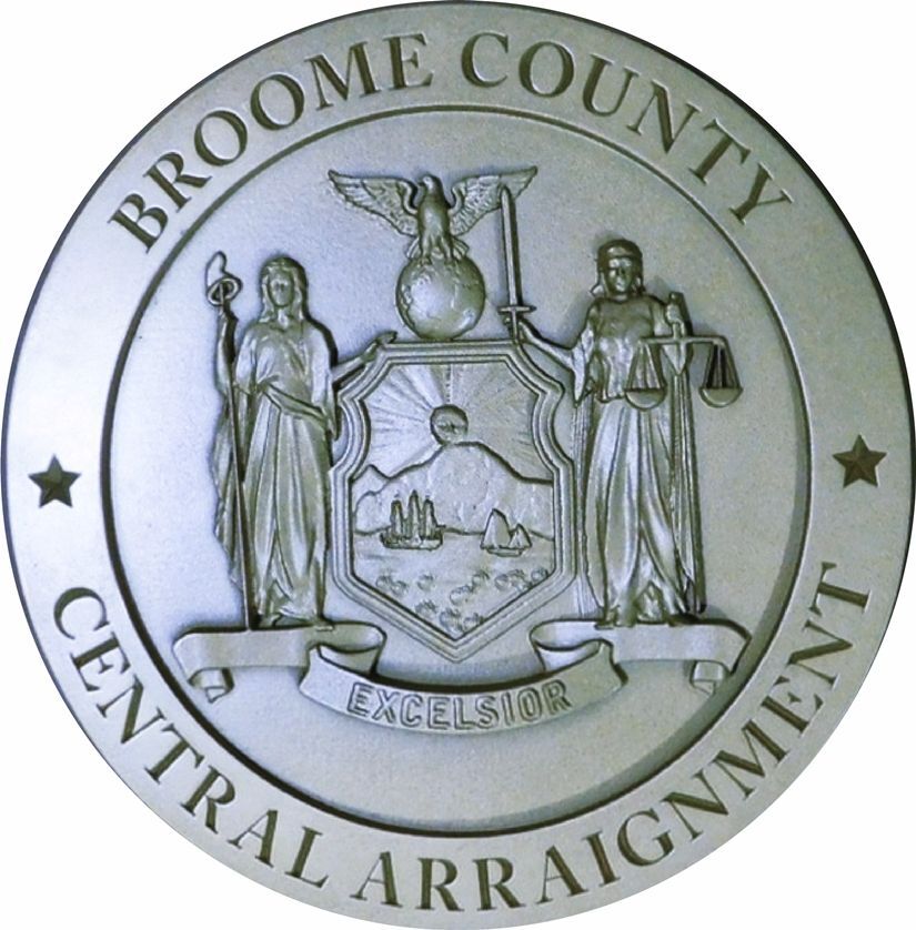 HQ-3140 - Carved 3-D Bas-Relief Plaque  of  Central Arraignment of Broome County, New York