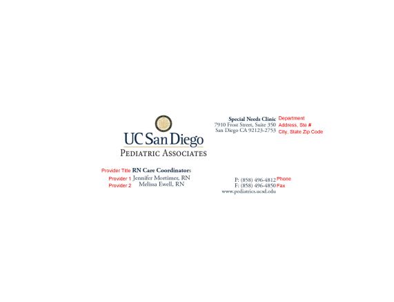 UCSD Pediatric Associates BUSINESS CARD