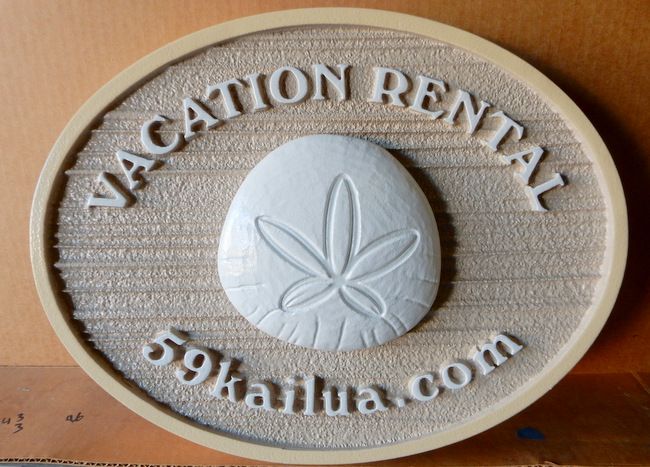 L21512 - Carved  Vacation Rental Sign with  Sand-dollar