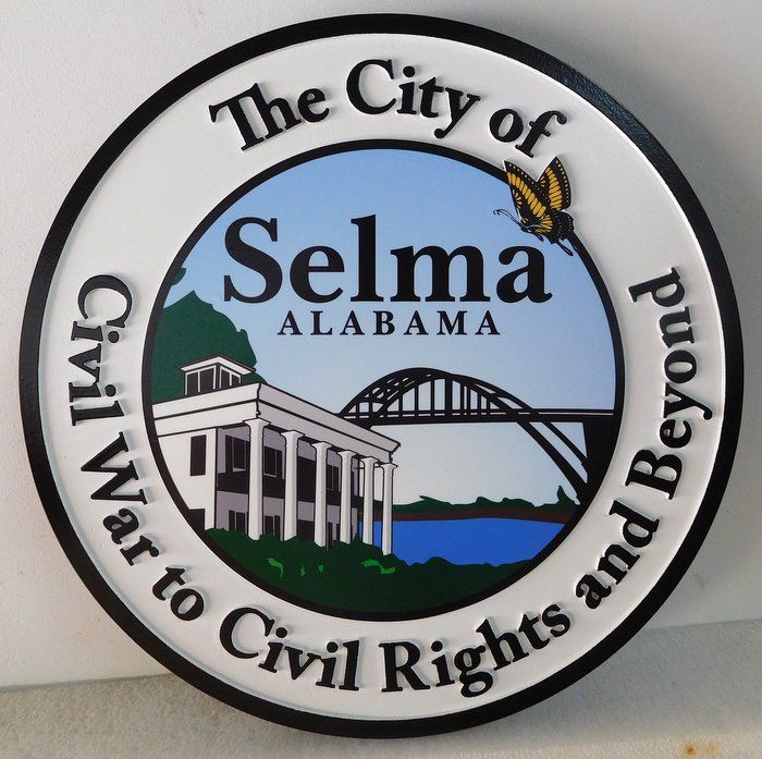 DP-2140 - Carved Plaque of the Seal of the City of Selma, Alabama,  Artist Painted
