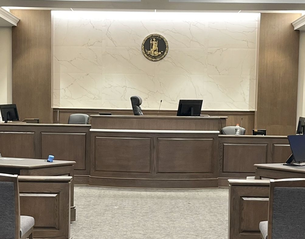 GP-1397 - Carved Plaque of State Seal above the Judge's bench for a Virginia Court