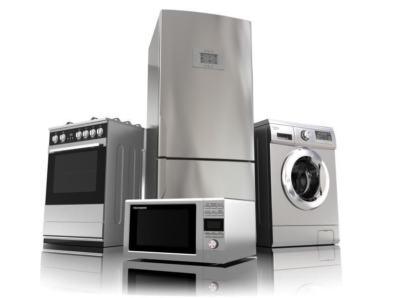 Assortment of silver kitchen appliances.