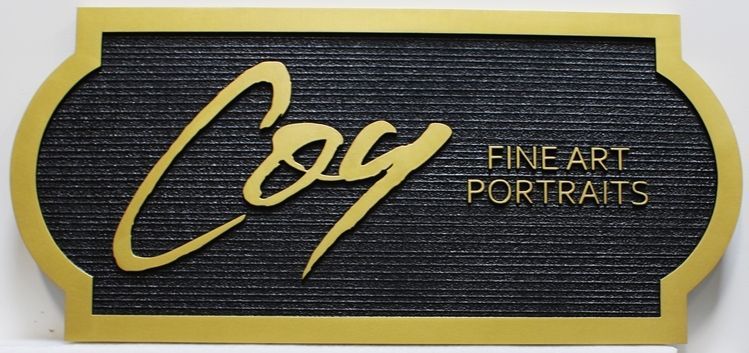 SA28502 - Carved Raised Relief and Sandblasted Wood Grain HDU Sign  for Coy Fine Art Portraits