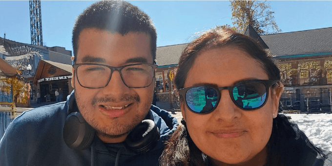 Mother and Sun standing in the winter sunshine